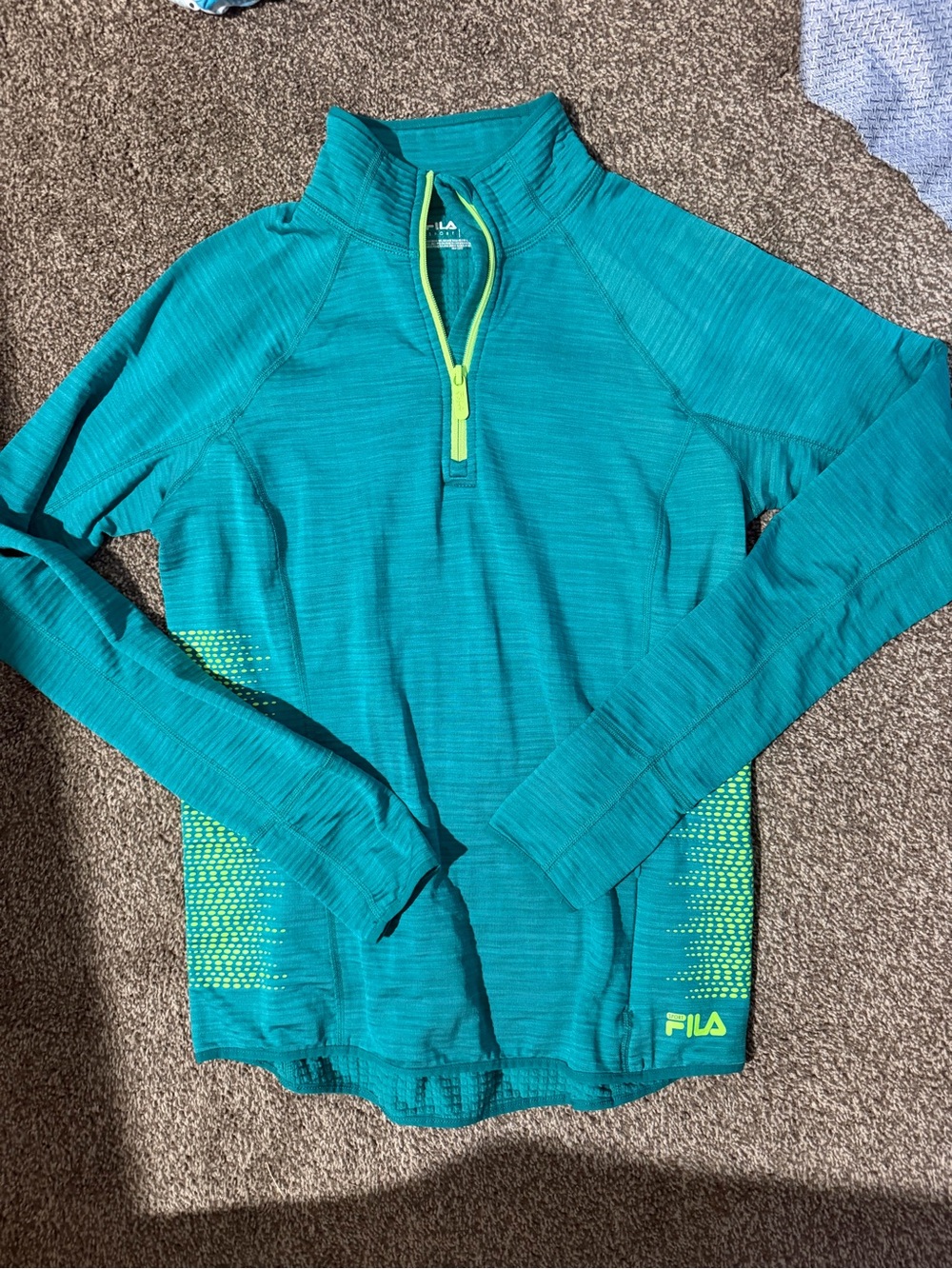 FILA Teal Half-Zip Performance Top with Neon Accents